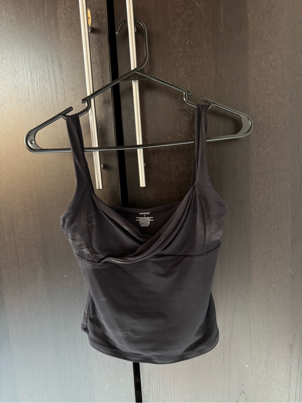 QINSEN Black Draped V-Neck Tank Top • S